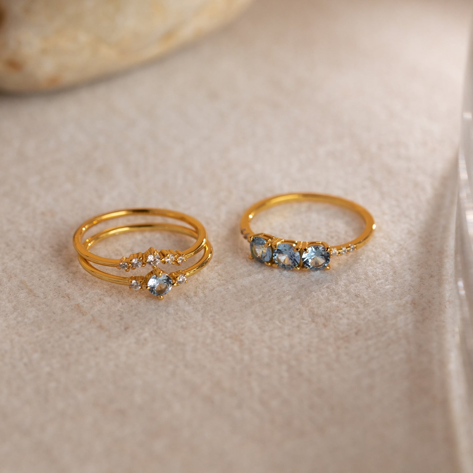 Tranquil Aquamarine Stacking Ring Set: Embrace Ocean-Inspired Serenity